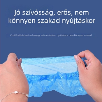Egyszer használatos cipővédő, vastag, vízálló, műanyag, 100 db, univerzális méret