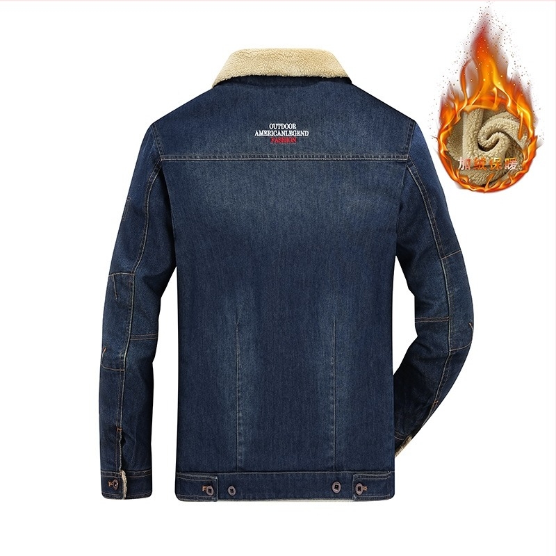 Férfi denim-pamut dzseki, casual stílus, amerikai verzió, laza szabás, vastag fleece-bélés