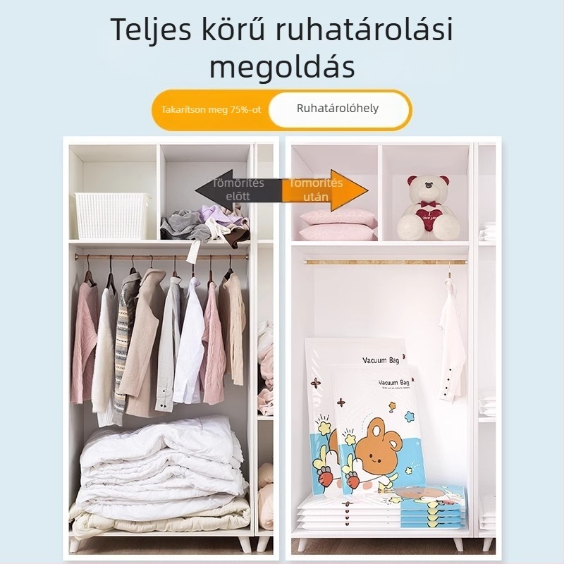 Vákuumos tömörítő tasak ruhákhoz, paplanokhoz és párnákhoz, újrahasználható tárolózsák diákok poggyászához, 2m
