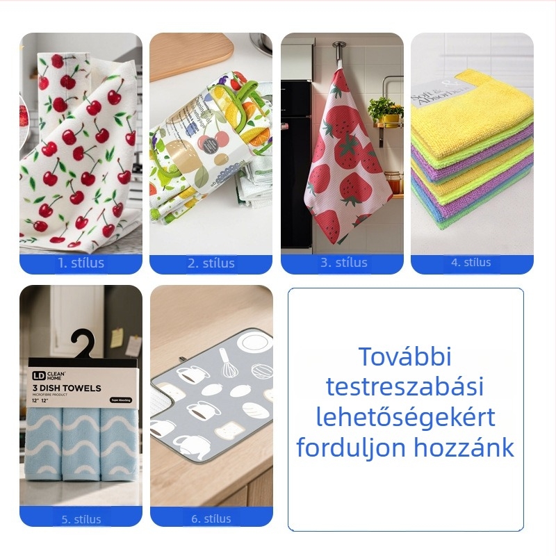 Kétoldalas teás törölköző logóval, hőtranszfer nyomtatás, goframinta, ultrafin mikrorostos konyhai törölköző