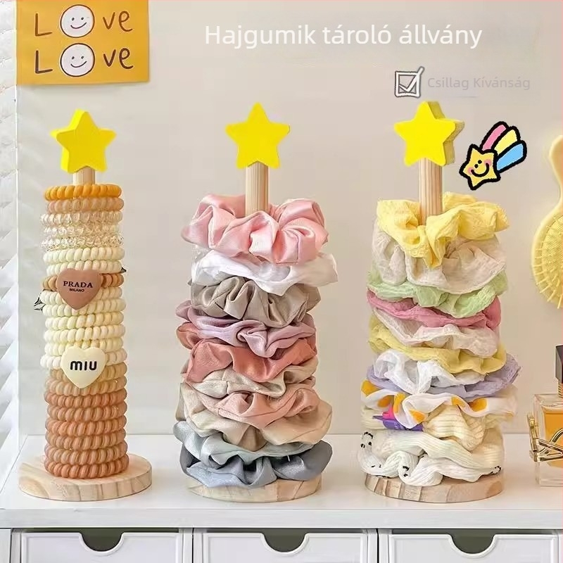 Csillag alakú hajgumi tároló polc – tömörfa