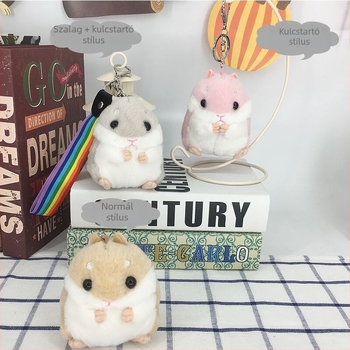 Hamster kulcstartó, plüss játék, aranyos plüssfigura, kis medál, hátizsák dekoráció