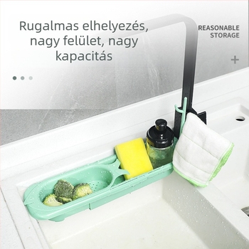 Konyhai mosogató lefolyó állvány, állítható teleszkópos kivitelben, dupla rétegű tároló edények és törölközők számára