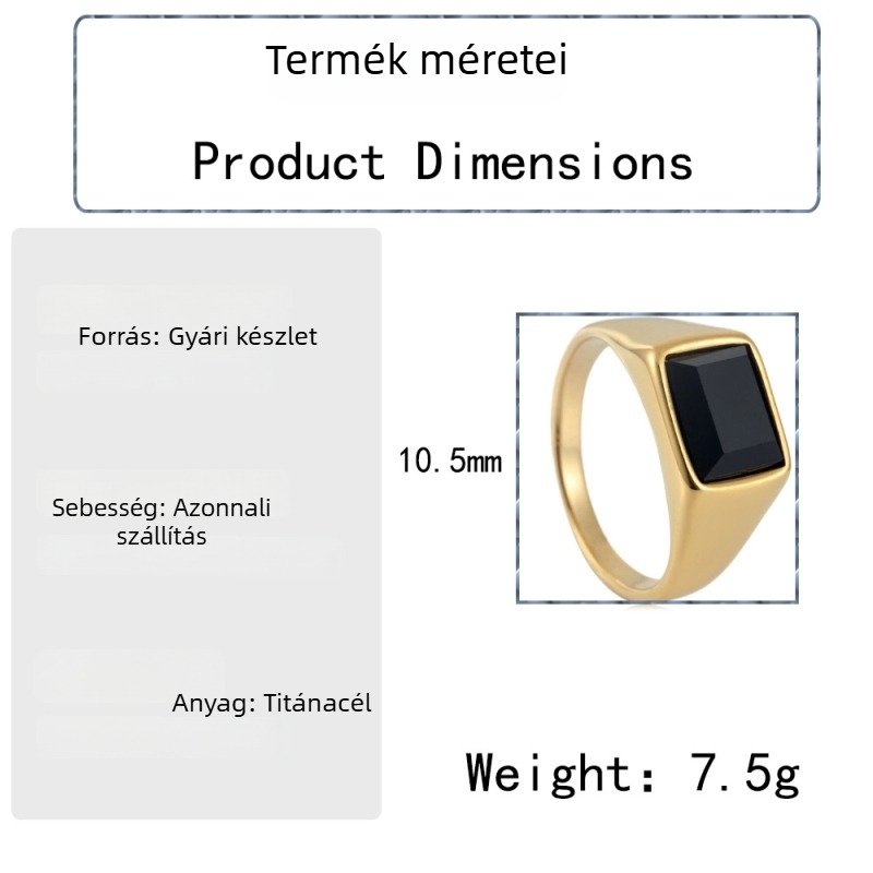 Férfi retro rozsdamentes acél gyűrű, négyszögletes köves díszítéssel