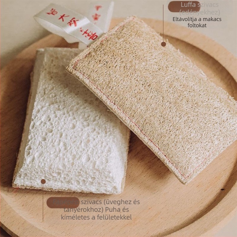 Vastagított mosogatószivacs luffa cellulózrosttal; nedvszívó tisztító kendő zsírok eltávolításához