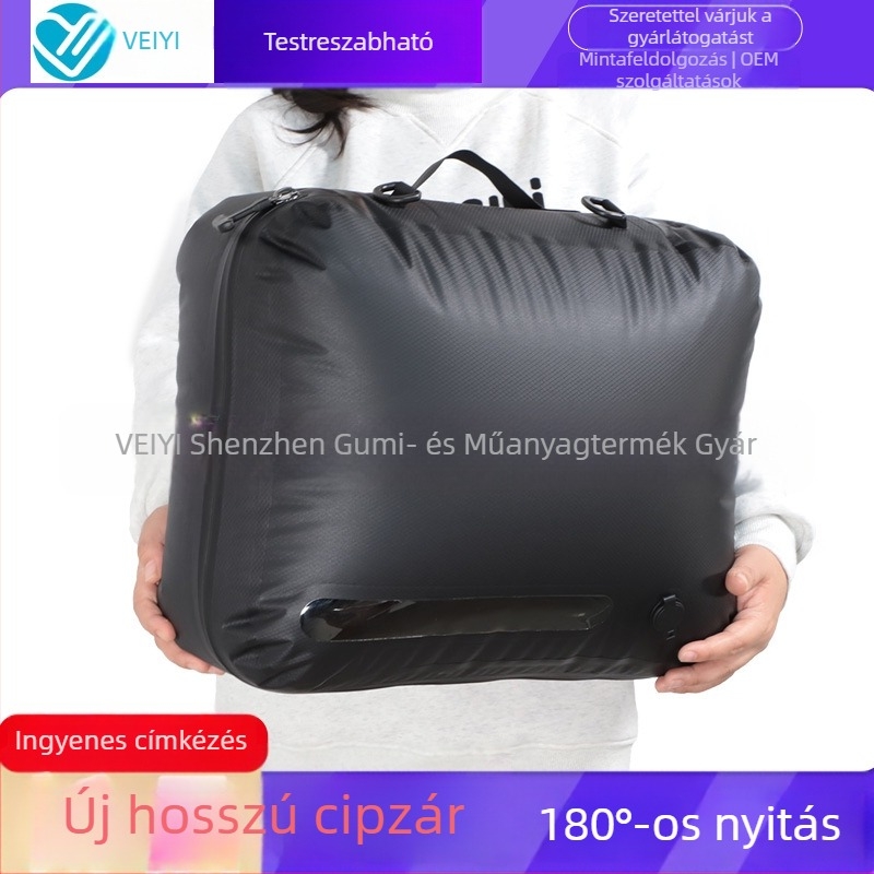 TPU vákuumos tömítő táska utazó ruhákhoz, nedvességálló és vízálló, hosszú cipzár és 180°-os teljes nyitás