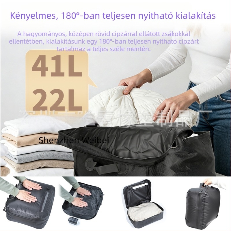 TPU vákuumos tömítő táska utazó ruhákhoz, nedvességálló és vízálló, hosszú cipzár és 180°-os teljes nyitás