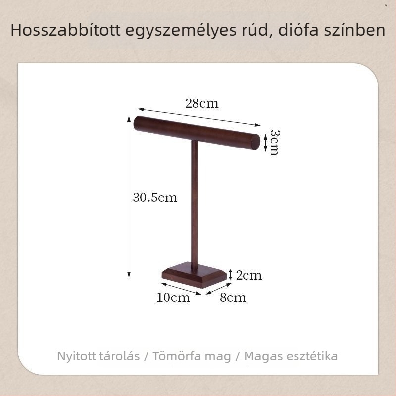 Fából készült ékszerdisplay állvány dióbarna színben, két szintes, fülbevalók, nyakláncok és karkötők számára