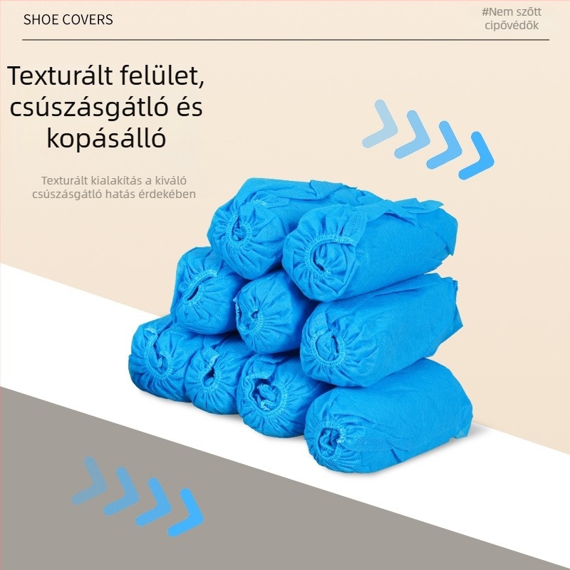 Egyszer használatos, nem szövött anyagból készült cipővédők, vastított és kopásálló, beltéri otthoni használatra, vízálló és csúszásmentes, húzható kialakítás vendégek számára