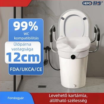 WC-emelő párna karfákkal, levehető, magasított ülőfelülettel, idős és terhes felhasználók számára