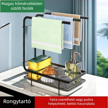 Konyhai polc szivacsok és mosogatókendők tárolására, falra szerelhető, lyukasztás nélkül, egy szintű