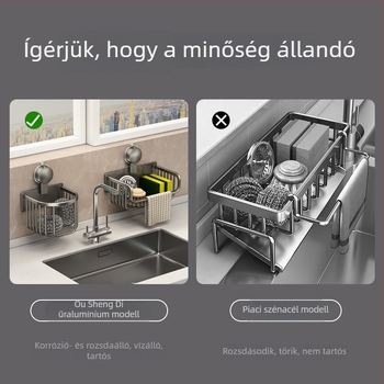 Fali felakasztható szivacs- és konyhai törlőkendő tartó vákuumos kosárral és lefolyó rendezővel