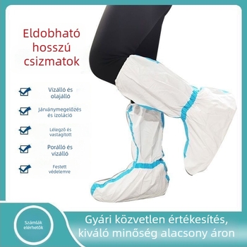Egyszer használatos izolációs cipővédők, kék csíkos, magas szárú, vízálló, szennyeződés- és porálló védő cipőfedők festéshez.