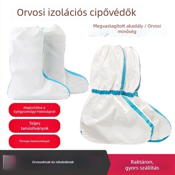 Egyszer használatos izolációs cipővédők, kék csíkos, magas szárú, vízálló, szennyeződés- és porálló védő cipőfedők festéshez.