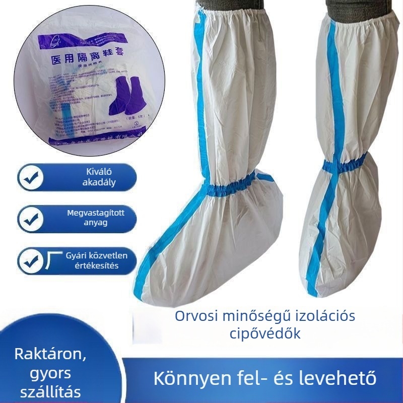 Egyszer használatos izolációs cipővédők, kék csíkos, magas szárú, vízálló, szennyeződés- és porálló védő cipőfedők festéshez.