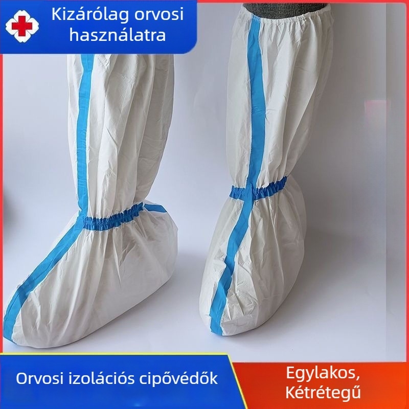 Egyszer használatos izolációs cipővédők, kék csíkos, magas szárú, vízálló, szennyeződés- és porálló védő cipőfedők festéshez.
