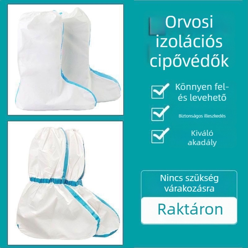 Egyszer használatos izolációs cipővédők, kék csíkos, magas szárú, vízálló, szennyeződés- és porálló védő cipőfedők festéshez.