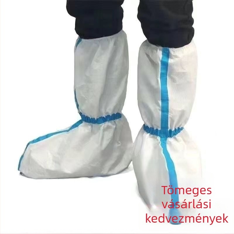 Egyszer használatos izolációs cipővédők, kék csíkos, magas szárú, vízálló, szennyeződés- és porálló védő cipőfedők festéshez.