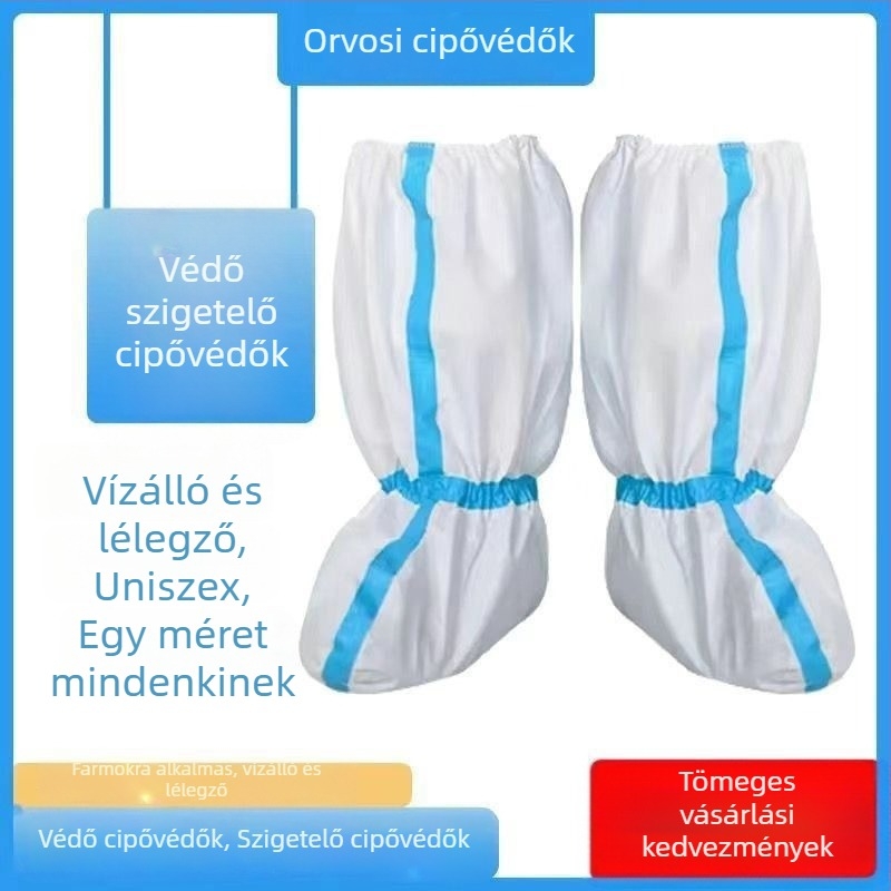 Egyszer használatos izolációs cipővédők, kék csíkos, magas szárú, vízálló, szennyeződés- és porálló védő cipőfedők festéshez.