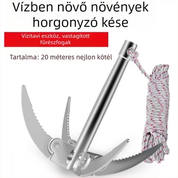 Nagy összecsukható kés vízi növényekhez, négy karmos horgonyjal, horgászathoz