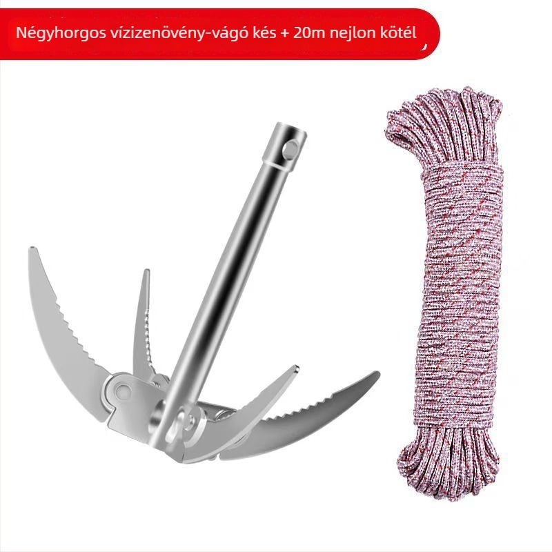 Nagy összecsukható kés vízi növényekhez, négy karmos horgonyjal, horgászathoz