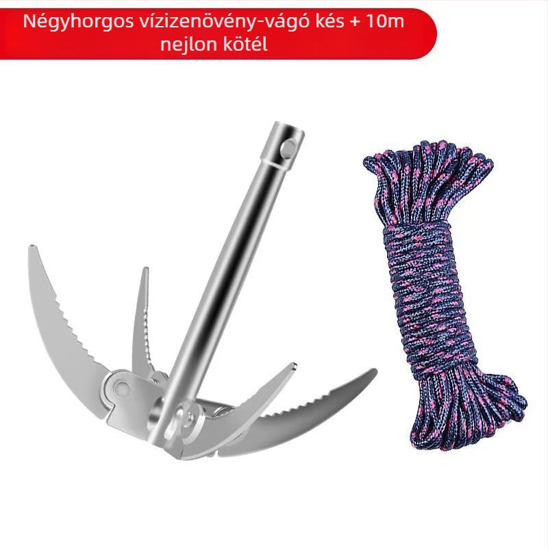 Nagy összecsukható kés vízi növényekhez, négy karmos horgonyjal, horgászathoz