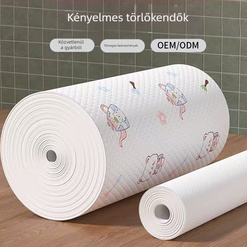 Egyszer használatos tisztító kendő tekercs színes mintával, konyhai törlő, nedves és száraz használatra