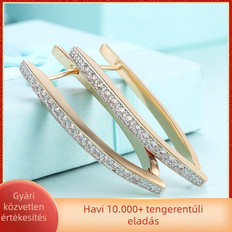 Lekani geometriai fülbevalók cirkóniummal nőknek, sárgarézből, könnyed luxus stílus KZCE127