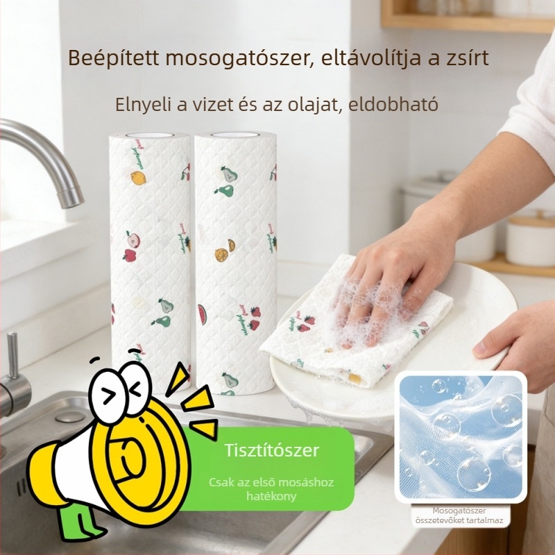 25×25 cm-es egyszer használatos mosogató törlő, beépített mosogatószerrel, gyümölcsös mintás habos törlő