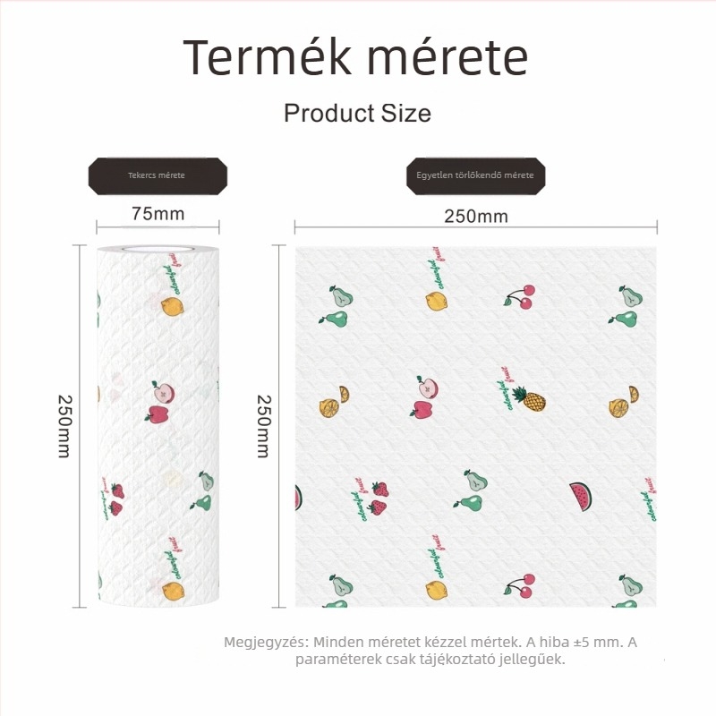 25×25 cm-es egyszer használatos mosogató törlő, beépített mosogatószerrel, gyümölcsös mintás habos törlő