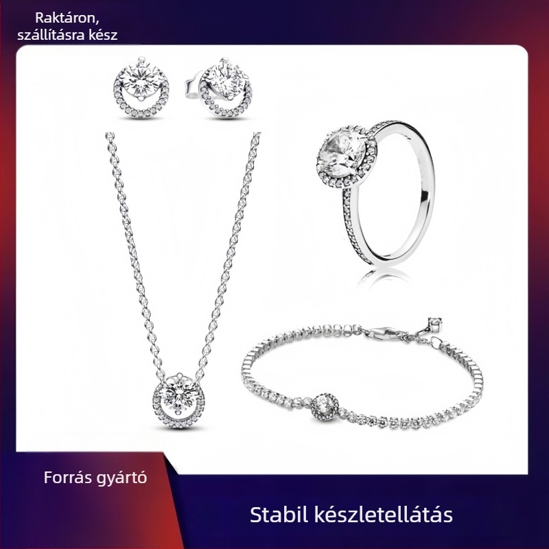 Ékszerszett: nyaklánc, gyűrű és tenisz karkötő – kör alakú solitaire gyémánttal, klasszikus és elegáns