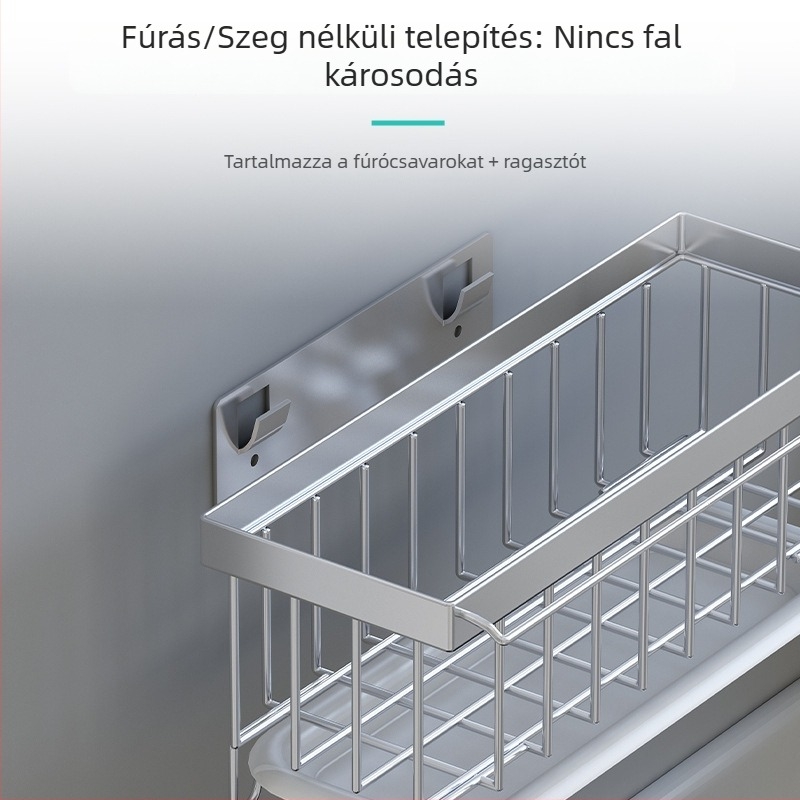 Testreszabható konyhai falra szerelhető tároló mosogatószer, kézmosó és szivacs számára, leeresztő rendszerrel