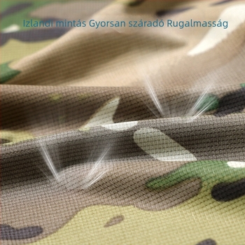 Nyári férfi rövid ujjú póló ice-silk elasztikus camuflázs mintával, gyorsan száradó, légáteresztő, kerek nyakú