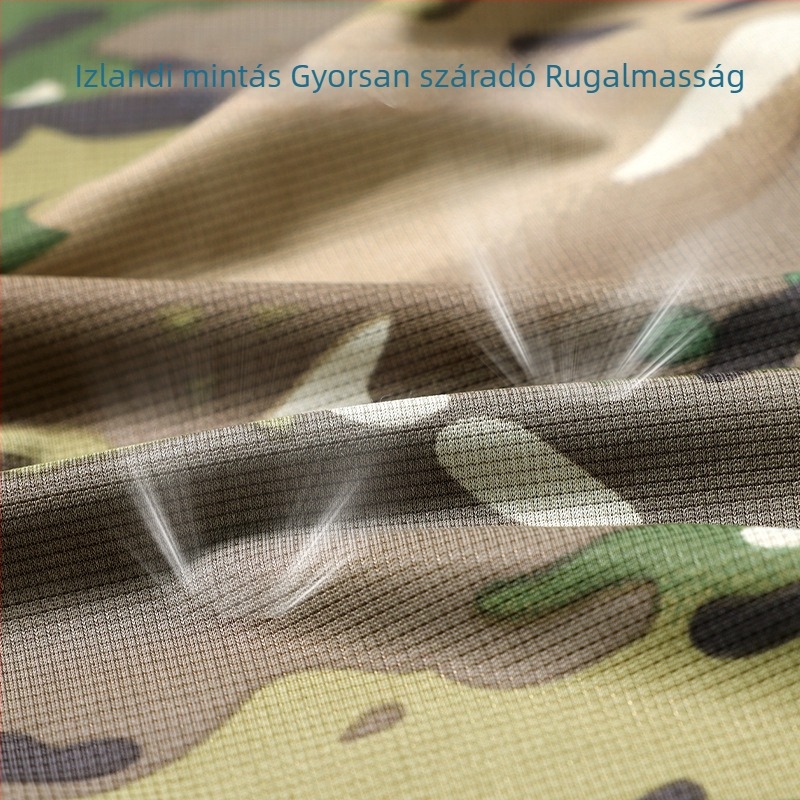 Nyári férfi rövid ujjú póló ice-silk elasztikus camuflázs mintával, gyorsan száradó, légáteresztő, kerek nyakú