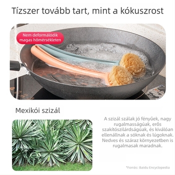 Hosszú nyelű, növényi rostból készült edény- és tálmosó kefec, konyhai tisztító eszköz, mosogatáshoz, eltávolítja a zsírt anélkül, hogy felszívná az olajat