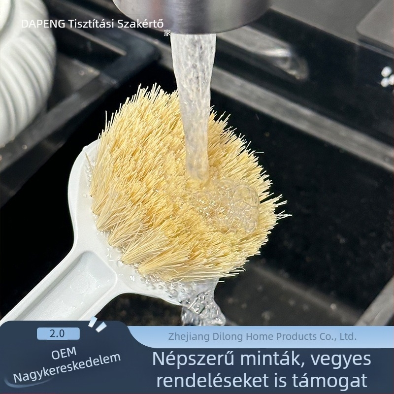 Hosszú műanyag fogantyújú sisal edényecset, ellenálló a magas hőmérsékletnek, szálmentes, olajmentes