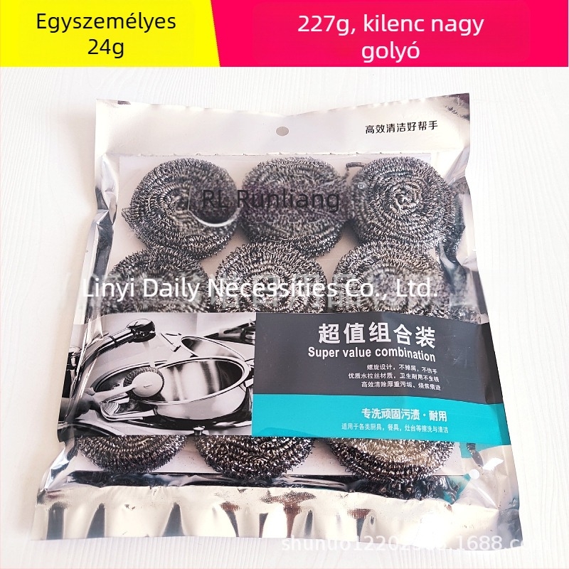 9 darab rozsdamentes tisztító golyó mosogatáshoz, cinktasakban, nagy méret