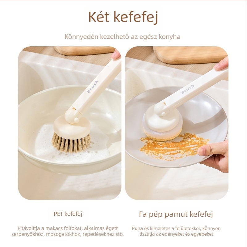 Forgatható hosszú nyelű edénymosó ecset a konyhához