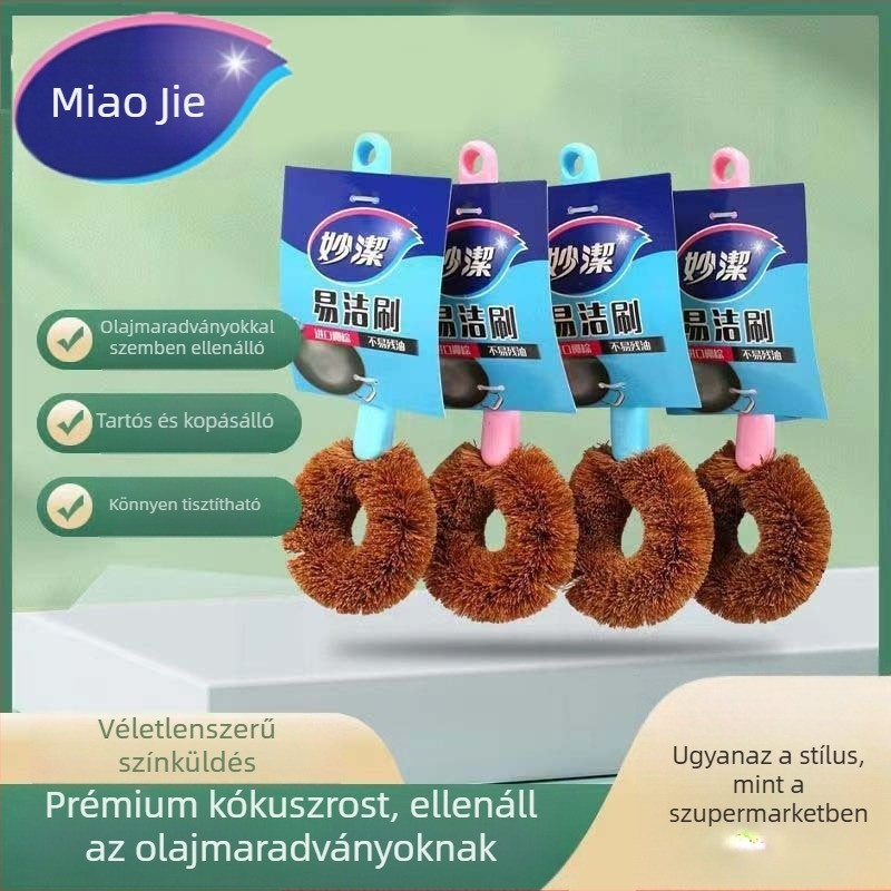 Miaojie Konyhai tisztítóecset hosszú nyéllel, barna kókuszrost sörték, serpenyők és edények tisztítására