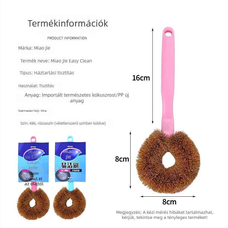 Miaojie Konyhai tisztítóecset hosszú nyéllel, barna kókuszrost sörték, serpenyők és edények tisztítására