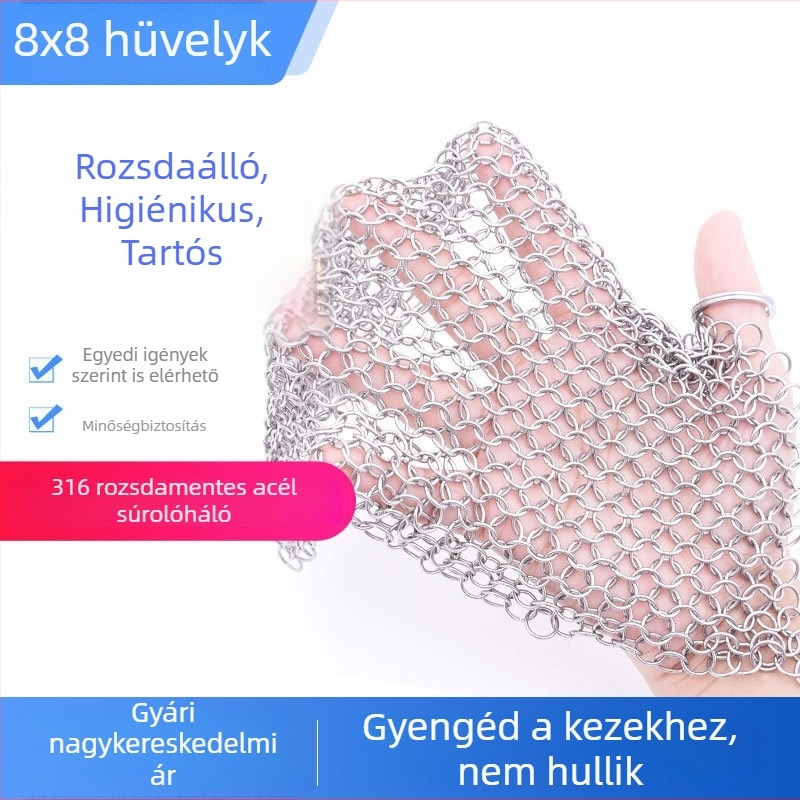 316 rozsdamentes acél kör alakú edénytisztító háló, dupla gyűrűs dizájn