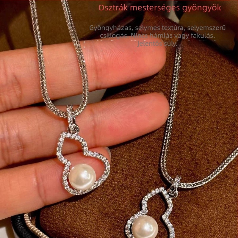 Gyöngy nyaklánc és 925 ezüst fülbevaló készlet virág medállal, clavicle láncon – könnyű luxus