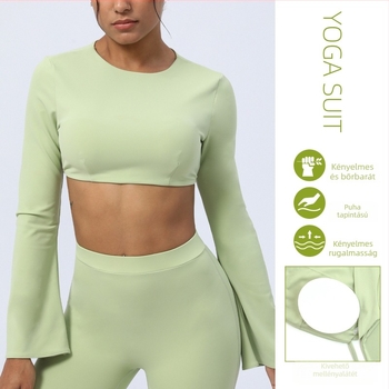 Női hosszú ujjú jóga felső nedvességelvezető, gyorsan száradó anyaggal, karcsúsított szabás, 75% nylon, 25% elastán, párnázott