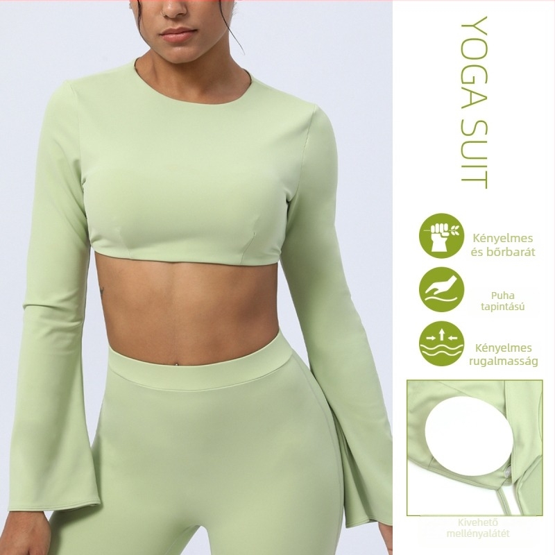 Női hosszú ujjú jóga felső nedvességelvezető, gyorsan száradó anyaggal, karcsúsított szabás, 75% nylon, 25% elastán, párnázott