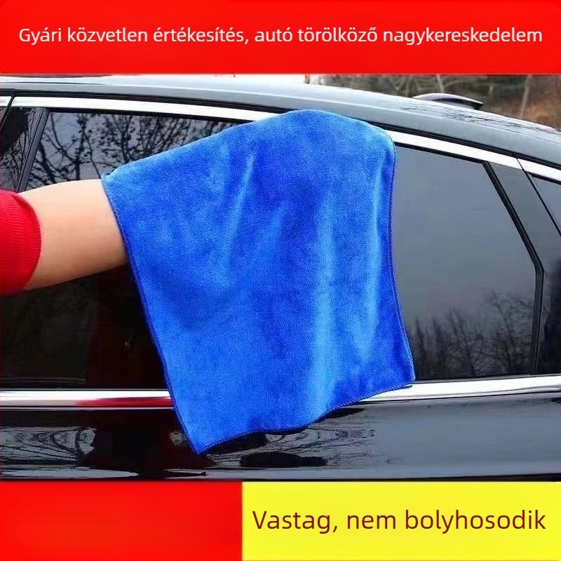 Mikroszálas autómosó kendő üveghez és belső térhez, nagy méret, nedvszívó, szálmentes, 600 g, logó hímzés opció