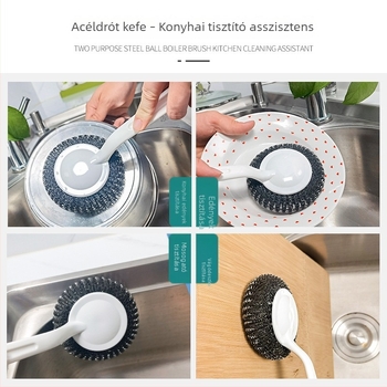 Hosszú nyelű acélhuzalos gömbös edénytisztító kefével