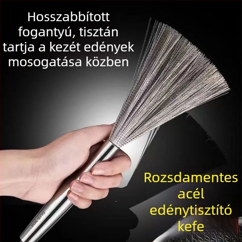 Nemesacél edénytisztító kefe – huzalos acélból készült kefe fazekakhoz és edényekhez