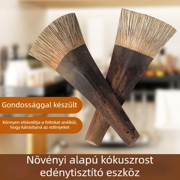 Kókuszrostból készült edényecset hosszú nyéllel, kíméli az edények alját, nem ragad a zsírhoz és nem tapad a kézhez