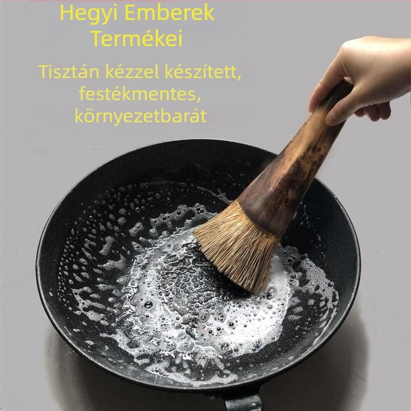 Kókuszrostból készült edényecset hosszú nyéllel, kíméli az edények alját, nem ragad a zsírhoz és nem tapad a kézhez