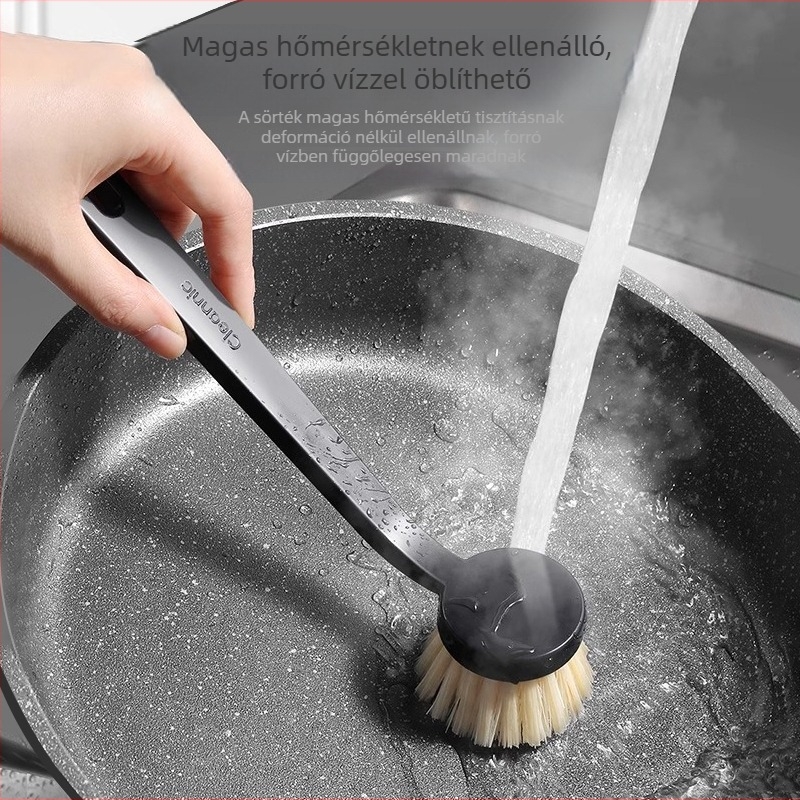 Aisen konyhai serpenyőtisztító keféje, hosszú nyéllel, ideális tapadásmentes serpenyőkhöz, a szálak nem hullanak le